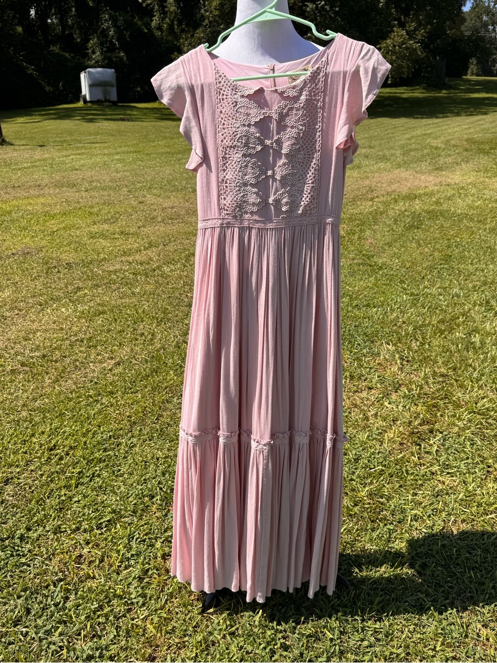Girls' Mia Joy Pink Lace-Front Maxi Dress